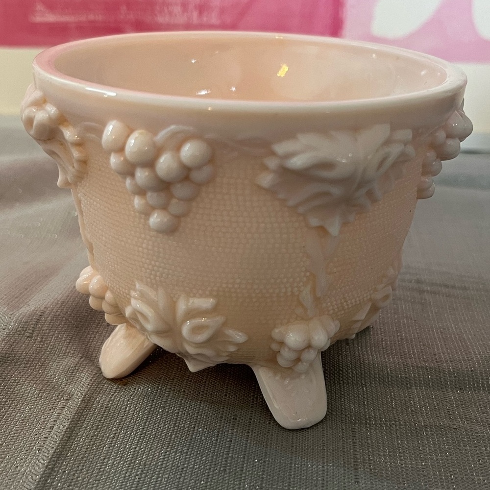 Vintage Jeanette milk glass footed candy dish